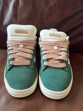 Adidas Women’s/Kids Green Suede Sneakers with Tan Laces